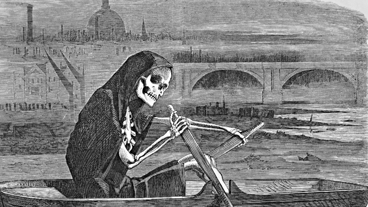 The Silent Highwayman: Death rows on the Thames. Punch cartoon, 1858.