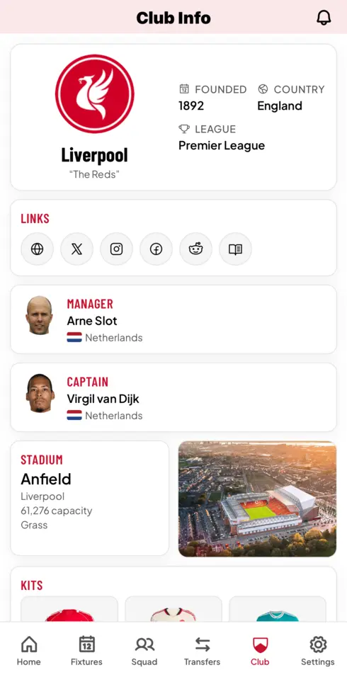 Premier League standings table with club position, points, goal difference, and form guide
