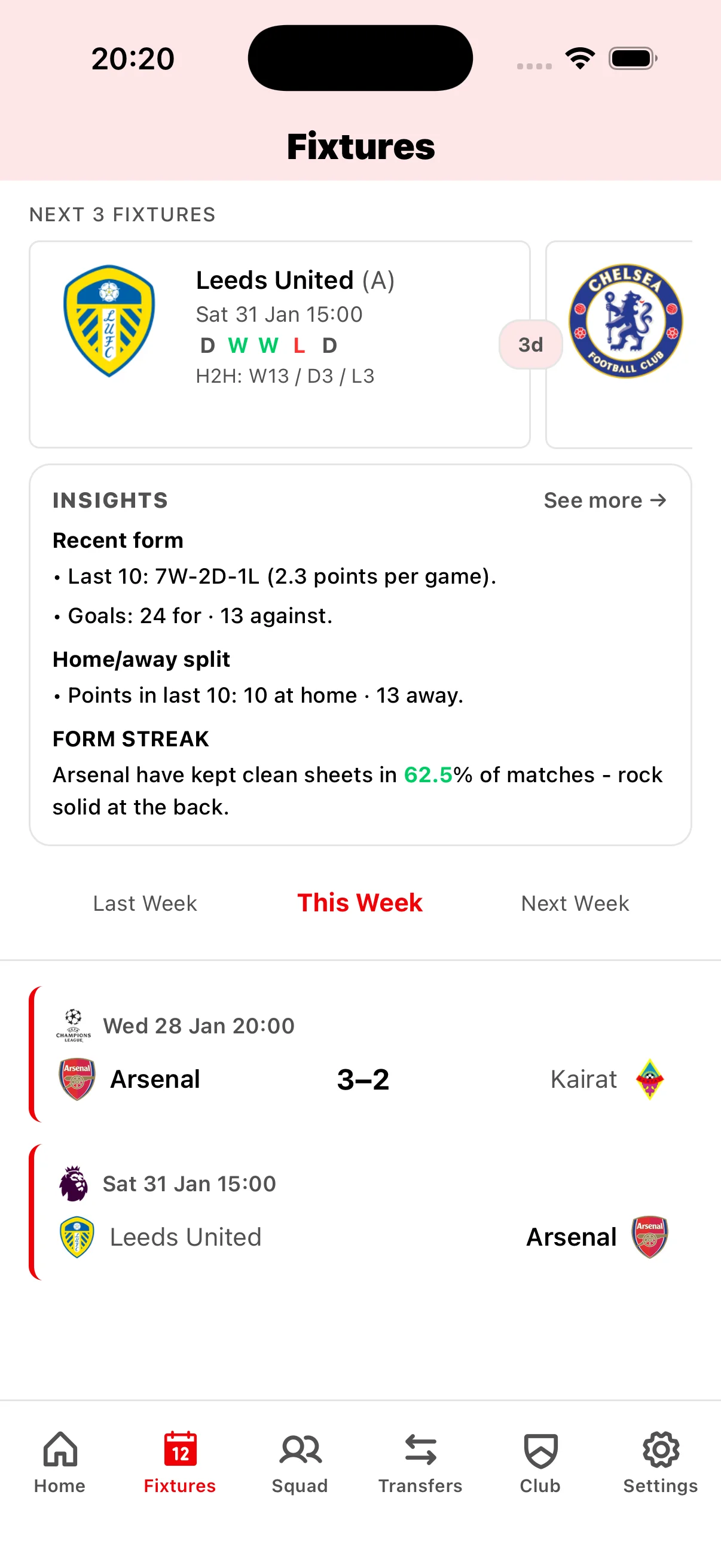 Arsenal fixture calendar showing Premier League matches, kickoff times, and TV broadcast schedules