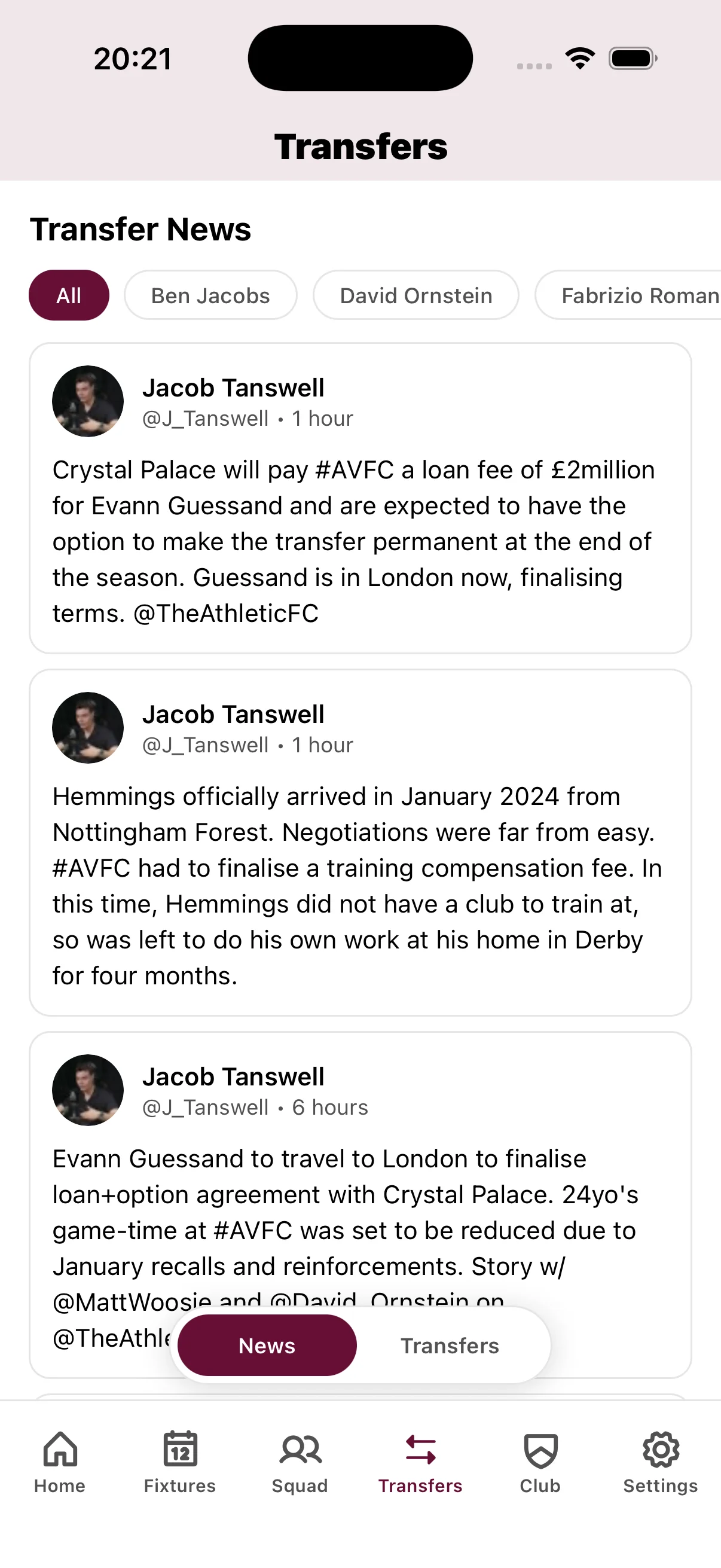 Aston Villa transfer window updates with completed signings, reliable rumours from tier 1 journalists, and contract news