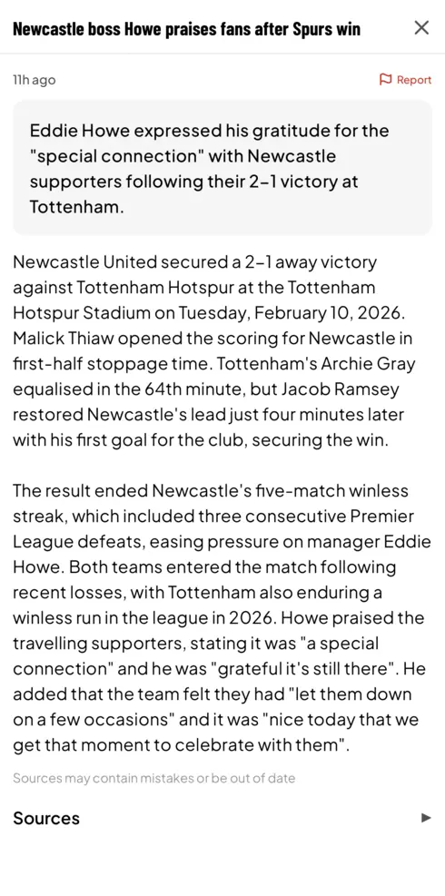 Premier League club news feed with transfer updates, match reports, and team announcements